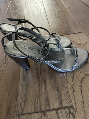 Damiani's Glamour High Heel Shoe Women Size 7 Silver Open Toe Sandal • $14.95