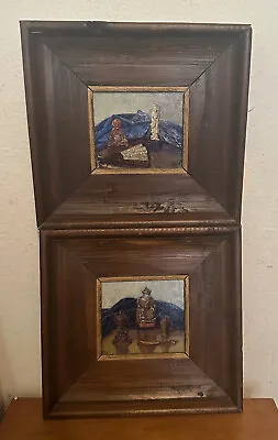 PAIR Small Vintage Signed Original Oil On Board Paintings Chinese Still Life • $195