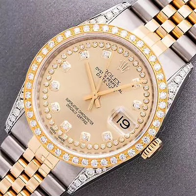 Rolex Mens DateJust Champagne Diamond Dial Steel & 18k Gold Diamond Bezel Watch • £5667.92