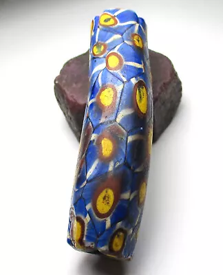 RARE STUNNING OLD LARGE  ELBOW  VENETIAN MILLEFIORI ANTIQUE BEAD 14mm X 48mm • $36.90