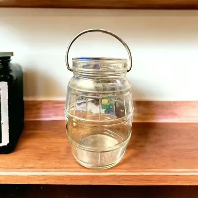 Vintage Glass Barrel Jar W Wire Handle Pickle Jar Candy Jar Farmhouse Decor • $46