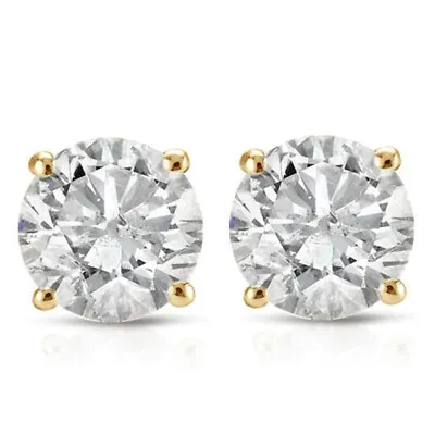 1ct TW Round Natural Diamond Studs Earrings In 14K Yellow Gold With Screw Backs • $499.99