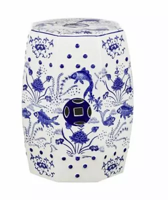 Safavieh Out Door Blue Koi Ceramic Decorative Garden Stool Durable Chinoiserie  • $79