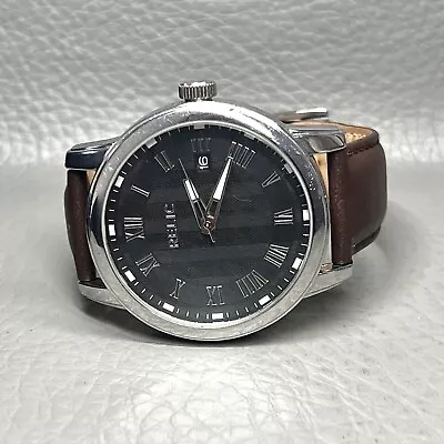 Relic Watch Men Brown Leather Band Black Round 45mm Dial 30 ATM Roman • $37.90