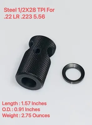 Steel Compact Competition Muzzle Brake 1/2X28 TPI For .22LR .223 5.56 US Seller • $22.99