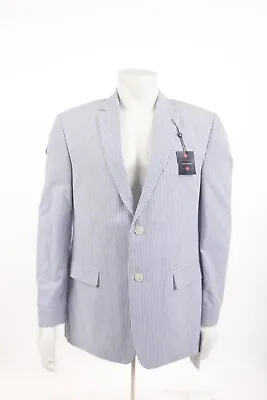 Saddlebred Mens Suit Jacket Sport Coat 50 50R Blue White Striped Seersucker NWT • $59.99