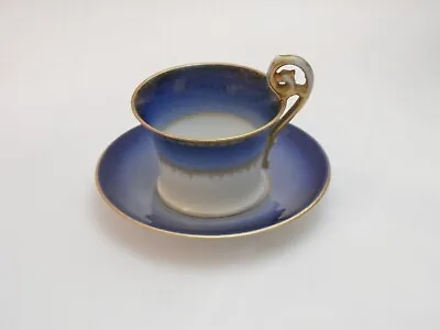 Vintage T&F France Small Demitasse Tea Cup & Saucer Blue White W/gold Trim • $22.95