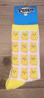 Peeps Bunny Marshmallow Yellow Womens Novelty Crew Socks Size 6-11 New AR234 • $5.95