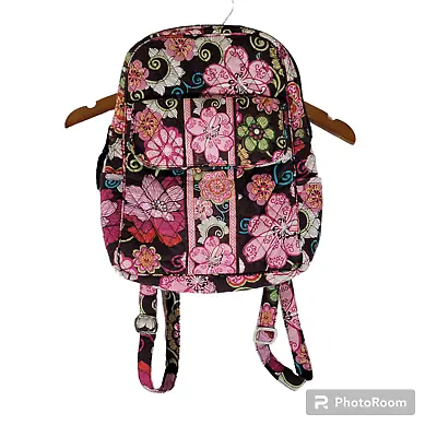 Vera Bradley Backpack Purse Brown Pink Floral Multi Pocket Adjustable Straps • $19.98