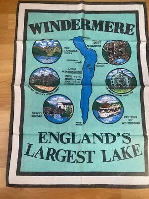 Vintage Lake Windemere Map And Illustration Multicoloured Tea Towel • £1.99