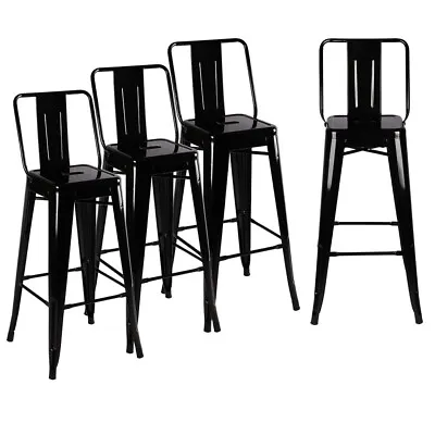 4x Tall Metal Industrial Black Metal Bar Stool Indoor Outdoor Cafe Bistro Chairs • £82.95