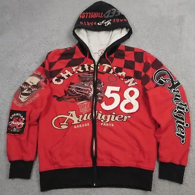 Christian Audigier Mens Garage Parts Hoodie Size L Embroidered Y2K Ed Hardy • $59.98
