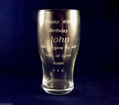 PERSONALISED ENGRAVED PINT GLASS BEER GLASS 18th 21st 30th 40th Birthday Gift • £9.39