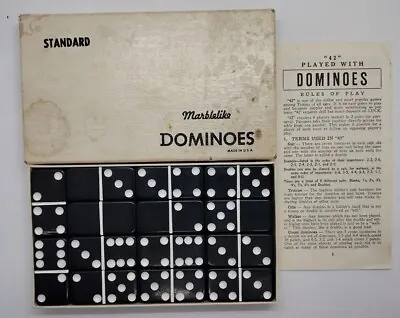 Vintage Black  Dominoes Puremco Standard Marblelike Double 6 Set 616 In Box • $24