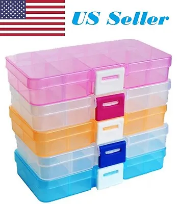 Adjustable 10 Compartment Plastic Storage Box Case Jewelry Bead Tackle Container • $4