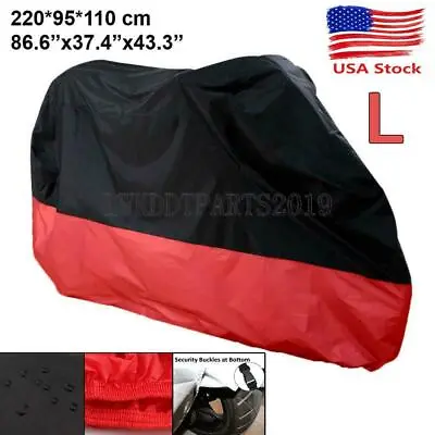 L Black+Red  Motorcycle Cover Scooter Moped All Weather Protection USA • $21.55
