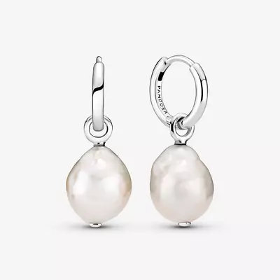 Cultured Baroque Pearl Hoop Pandora Earrings -S925 Silver • £36.99