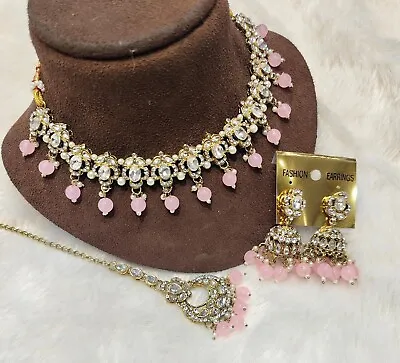 Indian Bollywood Gold Plated Kundan Choker Bridal Necklace Earrings Jewelry Set • $17.79