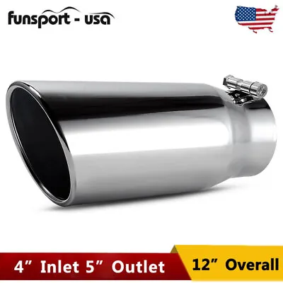 4  Inlet 5  Outlet 12  Long Exhaust Tip Polished Tailpipe For Truck Bolt-On • $26.90