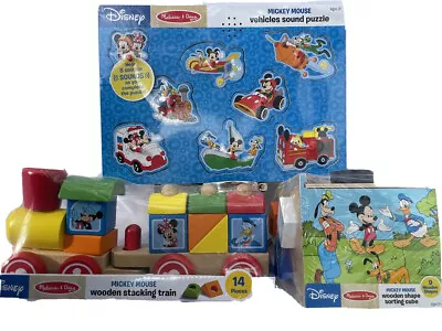 $11.82 • Buy Disney Melissa & Doug Wooden Toys Mickey Stacking Train Sorting Cube Peg Puzzle