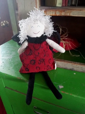 $9.95 • Buy Woof & Puff Fairy Angel 14” Plush Doll Black Wings Legs Red Dress White Hair