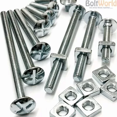 M10 / 10mm ROOFING BOLTS SQUARE NUTS CROSS SLOTTED MUSHROOM HEAD ROOF BOLT ZINC • £70.13