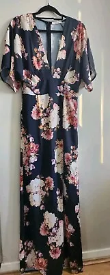 BNWT Sheike Isabella Kimono Sleeves V Neck Maxi Black Floral Dress Size 8 • $27.95