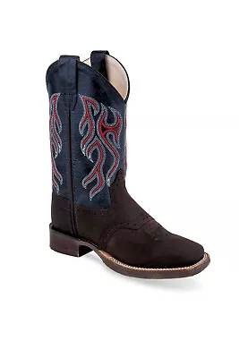 Old West Blue/Dark Brown Youth Boys Leather Cowboy Boots • $37.99