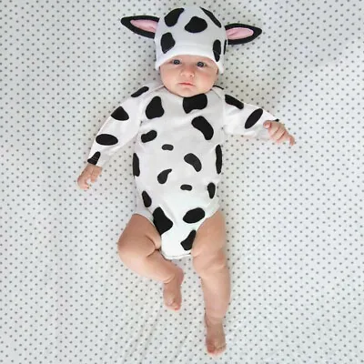 Infant Baby Girls Boys Cow Print Bodysuit Romper Cartoon Ear Hats Outfits • £7.99