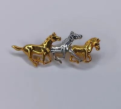 Vintage Horse Pin Brooch Gold Tone Three Running Horses • $14.99