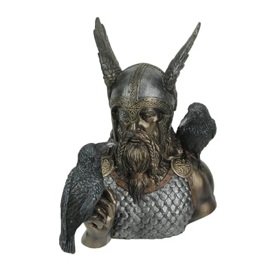 £78.29 • Buy Bronze Resin Norse God Odin Bust Home Decor Viking Raven Sculpture Pagan Statue