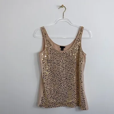 J. Crew Collection Sz 0 Beige 100% Silk Sequin Embellished Lined Tank Top NWT • $51.54