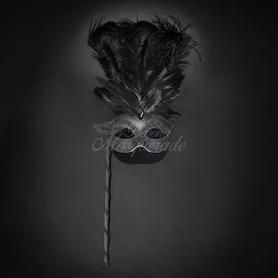 Handheld Stick Venetian Masquerade Mask For Women M6150 - Black • $15.95