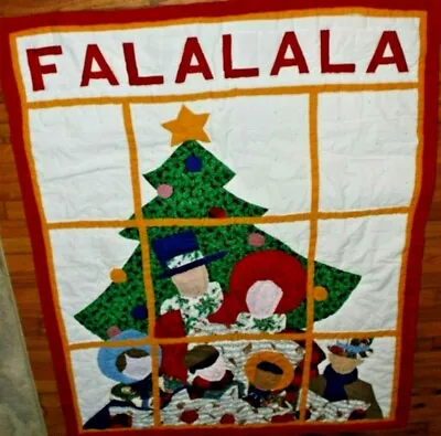 Vtg. Hand & Machine Made Christmas Carolers Quilt 46  X 56  Wall Hanging Laptop  • $42