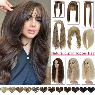 Straight Wavy Clip In Hair Extensions Topper Bangs Hairpiece Real As Human Thick • $13.30