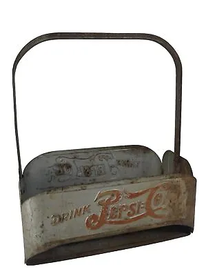 Vintage PEPSI COLA Metal Tin DOUBLE DOT 6-Pack Bottle Caddy Carrier • $52.26