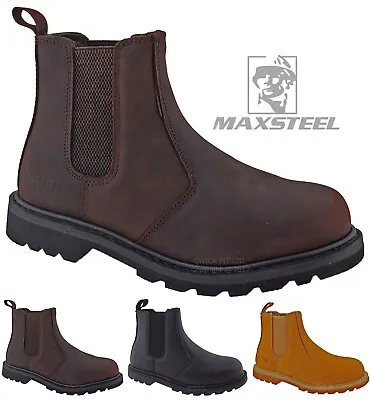 Mens Leather Safety Toe Cap Work Dealer Chelsea Slip On Boots Trainers Shoes Sz • £32.95