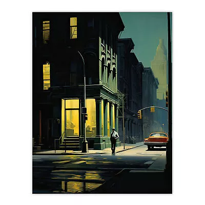 New York At Dawn Edward Hopper Style Painting City Street Wall Art Poster Print • £11.99