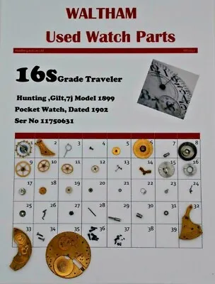 £4.99 • Buy Waltham Used Watch Parts 16 / 16s  Model 1899, Traveller Ser No 11750631 WP2/32