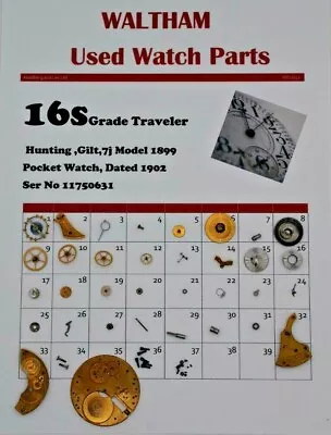 Waltham Used Watch Parts 16 / 16s  Model 1899 Traveller Ser No 11750631 WP2/32 • £7.99
