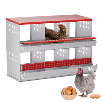 Chicken Nesting Box Hen Laying Nest Boxes 6 Hole Rollout Egg Collection Metal • $134.37