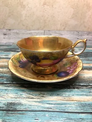 Hand Painted Teacup And Saucer Gold & Fruits Made In Occupied Japan  • $50