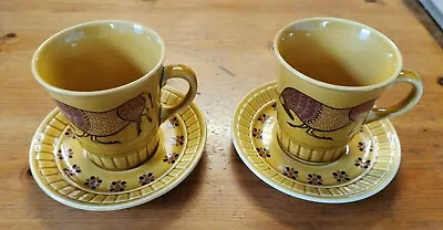 2 X Royal Worcester Palissy 'Taurus' Design Cups And Saucers Vintage 1960s • £15