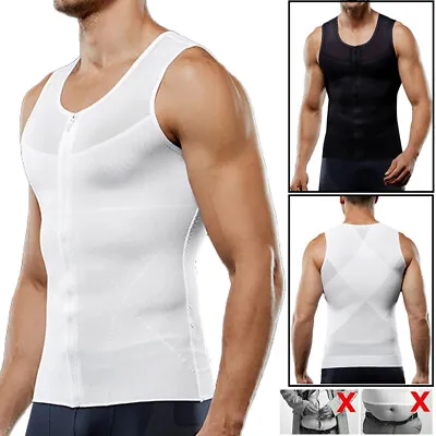 Men Best Slimming Body Shaper T Shirts Tummy Control Tank Male Corset Girdle Top • £6.79