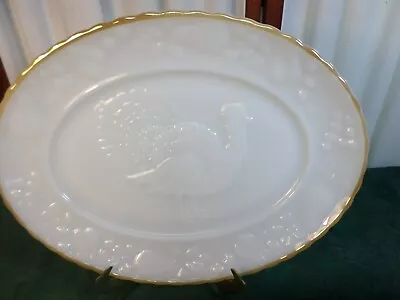 Beautiful Vintage Anchor Hocking Milk Glass Emboss Turkey Oval Serving Platter  • $25