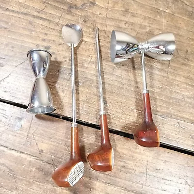 Vintage Golf Club Bartender Cocktail Bar Serving Tools Set Of 4 • $14.99