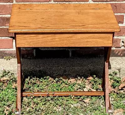 Antique Solid Oak Wood Child's Lift Top Desk 21  Tall Table Home School Writing • $279.99