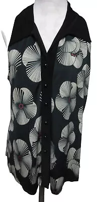 MKM Designs Black & White Floral Button Up Blouse Top Women's Size 1X • $9.99