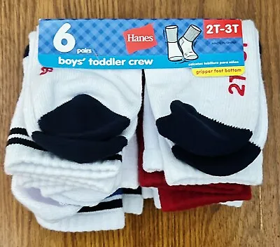 Hanes Toddler Boys Size 6 -12 Months Crew Socks Toddler Gripper Foot Bottom 6 Pk • $8.99