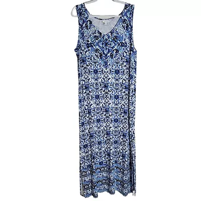 J. Jill Sleeveless Maxi Dress Women's Size Large Boho Floral Print Rayon Soft • $39.95